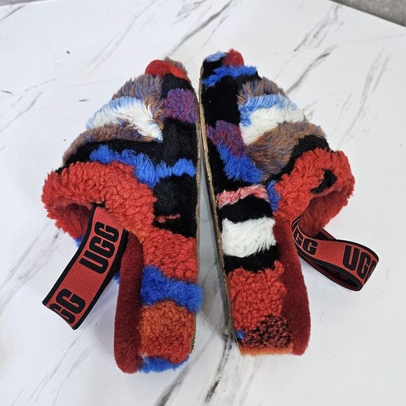 UGG Australia Womens 7 Fluff Yeah Plush Slide‎ Sandal Red Cali Collage Sandals - Picture 7 of 13